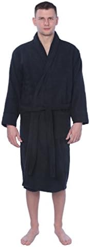 Men's 100% Cotton Shawl Collar Robe Terry Cloth Bathrobe Available In Plus Size SBKMNBRT1 Black 2X