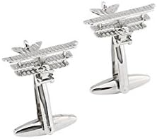 Men's Executive Cufflinks WWI Silver Tone Red Baron Airplane Aviaton Military Cuff Links
