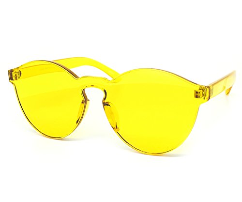 O2 Eyewear 7109 Premium One Piece Design Rimless Sunglasses Ultra-Bold Colorful Transparent Candy Mono Block (One Piece, YELLOW)
