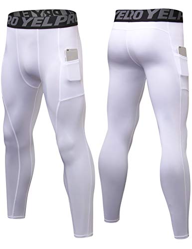 Lavento Men's Compression Baselayer Leggings Moisture-Wicking Pocket Active Tights (3 Pack-3911 Black/Gray/White,Small) - Thumbnail 4