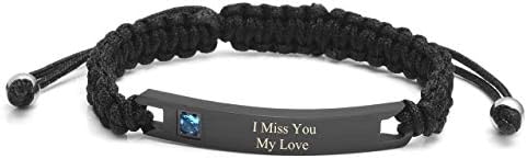Personalized MasterFree Engraving Custom His and Hers Handmade Rope Braided Nameplate ID Matching Couples Bracelets for Christmas Valentine's Day