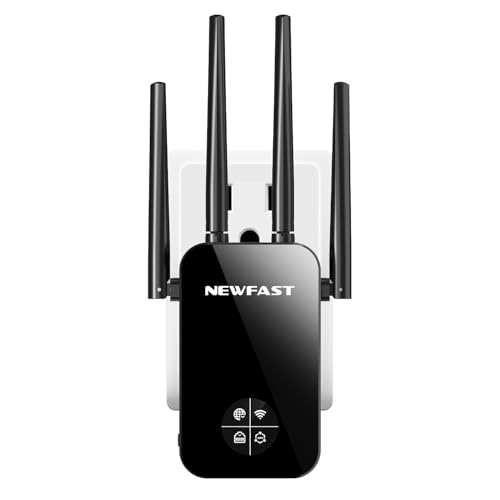 NEWFAST Répéteur WiFi RE523, Amplificateur WiFi Puissant AC1300 Mbps,Bi-Bande Extender WiFi avec 4 Antennes,MU-MIMO,Configuration 1 Clic Via WPS,Compatible avec Toutes Les Box Internet
