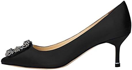 Caitlin Pan Womens Classic High Heels Satin Pointed Toe Diamonds Stiletto Slip on Dress Pumps Court Shoes