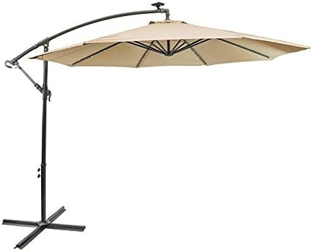 Amazon Com Sun Ray 811044 10 Round Cantilever 8 Rib Offset Solar Patio Umbrella 24 Led Lights Crank With Adjustable Tilt Cross Base Aluminum Frame Taupe Beige Garden Outdoor