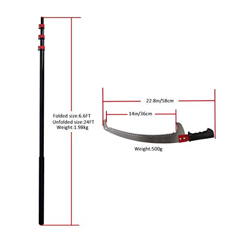TTOOY Teleskop-Baumschere, Antihaftbeschichtet, Stahlklinge/Aluminiumgriff, Länge 7,2 m zum Schneiden von Ästen, 24 ft – Bild 6