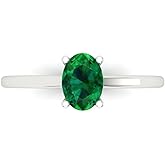 Clara Pucci 14K Solid White Gold 1 ctw Emerald Solitaire Ring for Women | Anniversary, Birthday Gift | 7x5mm Oval Cut