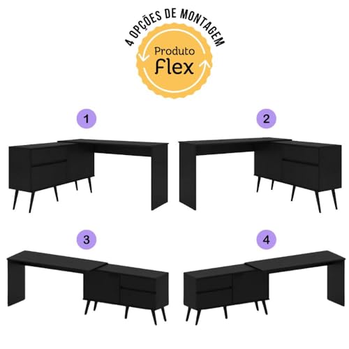 Multimóveis Mesa Gamer em L para Computador 2 Portas 1 Gaveta Arena MP6050 Preto