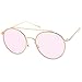 zeroUV Modern Metal Round Aviator Sunglasses With Crossbar Slim Arms And Colored Flat Lens 54mm (Gold/Pink)