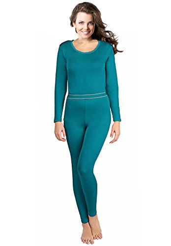 Women's 2pc Thermal Underwear, Top & Bottom Fleece Lined Long Johns - by Rocky,Medium,Teal