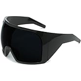 YUANLUIGV Wrap Around Oversized Sunglasses for Women Men Cool Futuristic Rave Trendy Sunglasses Big Curved Shield Sun Glasses
