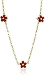 Little Miss Twin Stars Frosted Flowers 14K Gold Plated 3 Pink Flowers Enamel Necklace