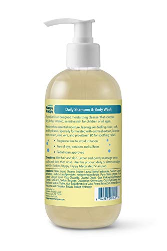 Dr. Eddie's Happy Cappy Daily Shampoo & Body Wash for Children, Soothes Dry, Itchy, Irritated, Sensitive Skin, Dermatologist Tested, Fragrance Free, Dye Free, Sulfate Free, 8 oz