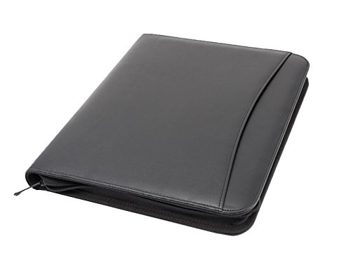 PU Leather Zipper Portfolio, designed for professional meetings and interviews, Padfolio with legal pad, business card slots, 10.1 inch tablet sleeve, and zipper pockets (-501)