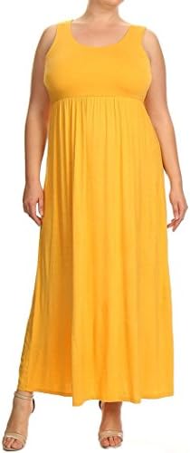 ColorMC Women's Plus Size A Line Solid Knit Sleeveless Elastic Waist Long Dress 3XL Mustard