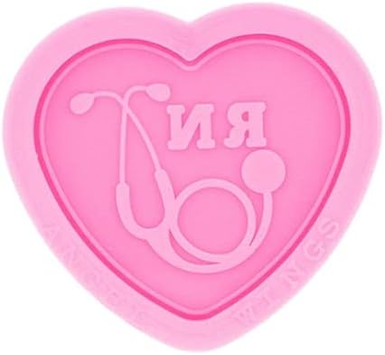 Mixed Media - Shiny RN Stethoscope Love Shape Keychain Silicone Mold with Hole for DIY Gum Paste Trinket Luggage Tag Crystal Earrings Pudding Candy Cake Decoration Jelly Shots Pendant Fondant Mold Desserts