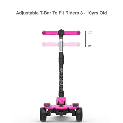 6KU Kids Kick Scooter with Adjustable Height, Lean to Steer, Flashing Wheels for Children 3-8 Years Old Pink (Renewed)