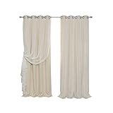 Best Home Fashion Mix & Match Tulle Sheer Lace & Blackout Curtain Set - Antique Bronze Grommet Top - Beige - 52