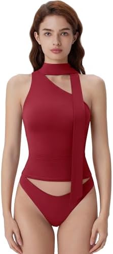 Women's One Shoulder Tank Tops with Scarf Y2K Ruched Sleeveless