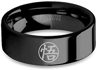 Dragon Ball Z Goku Go Kanji Logo Engraved Black Tungsten Ring - 8 mm