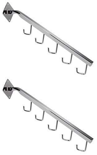 5 Hook Waterfall Square Tube for Wallmount 18 Inches Long Chrome Set of 2 Retail Display and Home Organization