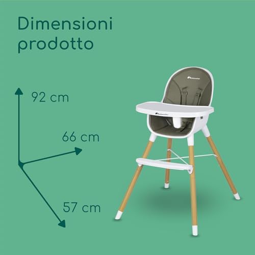 Avista seggiolone pappa evolutivo che si trasforma in sedia bambino, con imbottitura e vassoio, dai 6 mesi, portata 30 kg, Mineral Green
