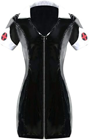 GGTBOUTIQUE Top Totty Sexy Black PVC Nurse Fancy Dress Costume