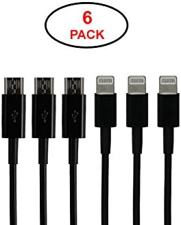 Apple Lightning and Micro USB Charging Sync Cables Short 20cm/8in PowerOn7 Black (6 pack)