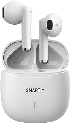 Caixa de auscultadores Smartix TWS SM60-Fi9-B BT V5.3 com função de carregamento inclui bateria branca de 300 mA