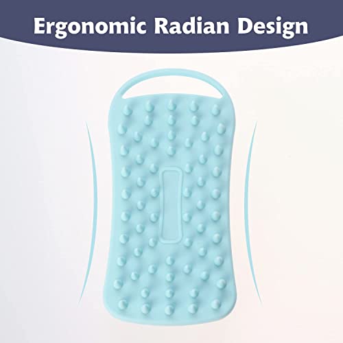 BEDELITE Silicone Body Scrubber - Silicone Loofah Exfoliating Bath Brush, Body & Face & Short Hair Wash, Fit for Sensitive and All Kinds of Skin, Easy to Clean and Lathers Well (Blue)