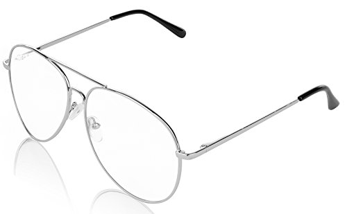 SunnyPro Aviator Eyeglasses Silver Clear Lens For Women And Men UV Protection