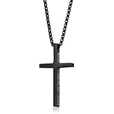 Aprila Cross Necklace for Men,Stainless Steel Black Silver Jesus Christ Crucifix Pendant Necklaces Jewelry，60cm Rolo Chain
