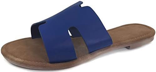 Wells Collection Womens Slip On Slide Flat Sandal with Notch Cut-Outs
