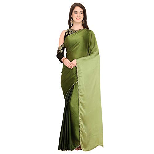 Womens Satin Silk Lace Bordered Saree with Blouse Piece (SHAILY_SALONI1055SSSR01, Olive Green)