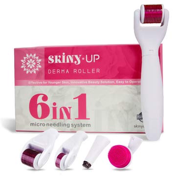 Derma Roller 6 in 1 for Face Body - Skiny Up® Titanium Micro Needle Roller Stamp/More Sizes for Choice/to Reduce Wrinkles,Sun Damage,Dark Spots,Scars,Cellulite,Stretch Marks/CE,ISO and MHRA Approved