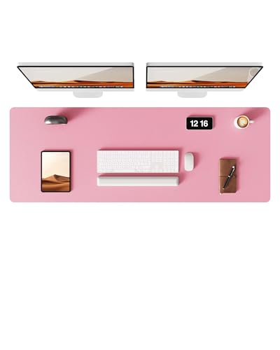 YSAGi Leather Desk Pad Protector, Office Desk Mat, Large Mouse Pad, Non-Slip PU Leather Desk Blotter, Laptop Desk Pad, Waterproof Desk Writing Pad for Office and Home (Pink, 47