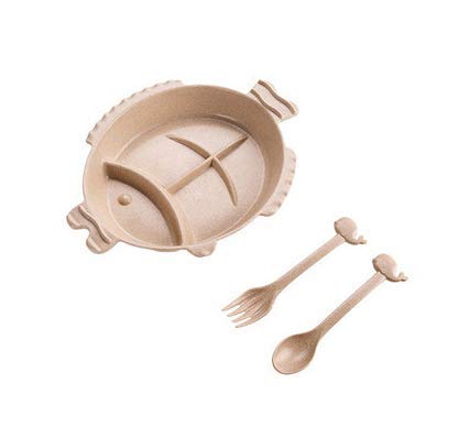 Tushja Wheat Straw Fish-Shaped Plate Set Cartoon Family Tableware Children's Meal Plate Spoon Fork Kids Cute Meal Tools Drop Shipping