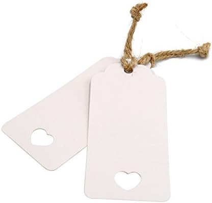 jijAcraft White Tags,100PCS Gift Tags for Crafts and Christmas,4.5x9.5cm Lovely Hollow Heart Wedding Favour Tags with 30M Jute Twine - Image 4