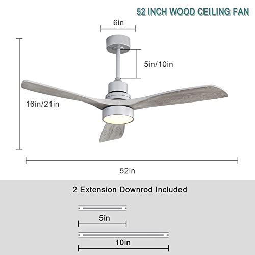 Sofucor 52 Inch Wood Ceiling Fan With Lights Remote Control Dimmable