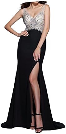 Youliou Women's Crystal Mermaid Sexy Backless Sparkly Long Prom Evening Dresses Size 6 Black