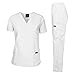 Dagacci Medical Uniform Womens and Mens Scrub Set Unisex Medical Scrub Shirt Top and Pant, White, Medium, Short Sleeve