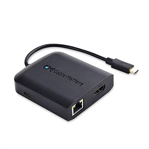 Cable Matters USB C Hub with HDMI 4K, 80W Charging, Gigabit Ethernet, and 3X USB in Black - USB-C and Thunderbolt 3 Port Compatible for Surface Pro7, MacBook Pro, Dell XPS and More