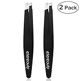 Tweezers, ETEREAUTY Slant Tip Tweezers for Eyebrows Hair Plucking Professional Precision 2 Pieces