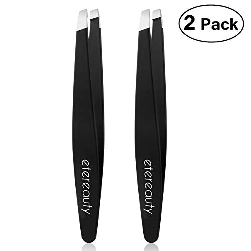 Slant Tweezers, ETEREAUTY Stainless Steel Precision Tweezers for Ingrown Hair, Eyebrow and Hair Remover 2 Pieces