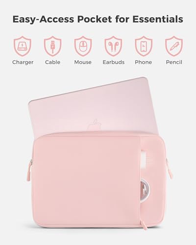 ProCase Funda para MacBook Neo 13 Pulgadas 2026 (A3404 A18 Pro), Bolsa Resistente con Forro Suave y Bolsillo Delantero para Lápiz y Cargador - Rosado