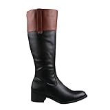 REFRESH ALTO-03 Women's Low Heel Side Zipper Knee High Two Tone Riding Boots,NARROW CALF