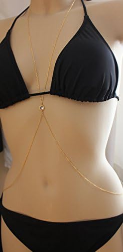 Sexy Gold Body Chain, Body Jewelry, Beach Jewelry with crystal pendant rc1
