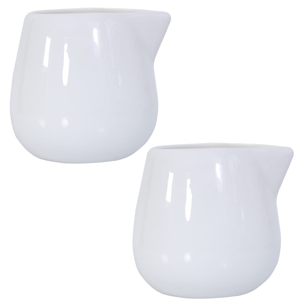 2 Pcs 150ml Small Ceramic Milk Jug White, Mini Dessert Cups Gravy Boat, Kitchen Pouring Coffee Cream Sauce Cup, Ideal for Coffee Shop and Home