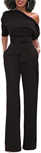 ONLYSHE Women Summer Casual Short Sleeve Drawstring Harem Jumpsuit Romper Pants Black Large