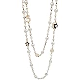 IvoryHaid Imitation Pearl Neckalce Camellia Flower Number 5 Long Layered Charm,Long Layered Charm Sweater Neckalce for Women