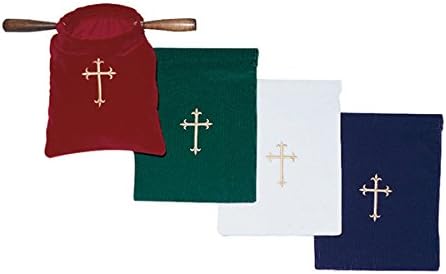 Embroidered Gold Cross Offering Bag, Green